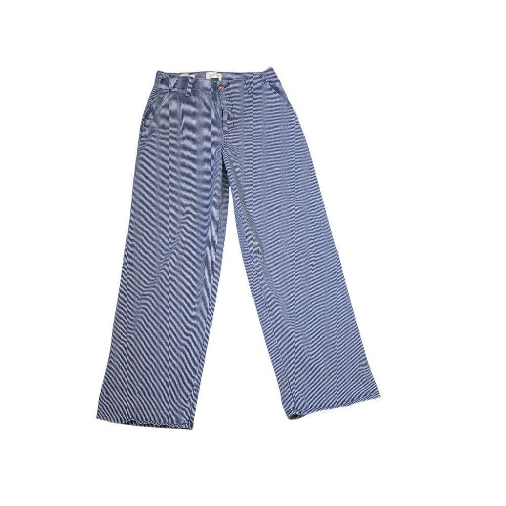 Railroad Striped Relaxed Straight Leg Jeans Womens Size 8 Blue